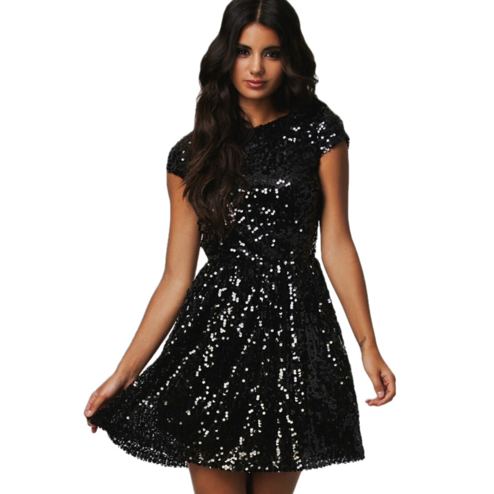 🆕 {Windsor} Black Sequin Party Mini Dress • Size 3 - Picture 1 of 9